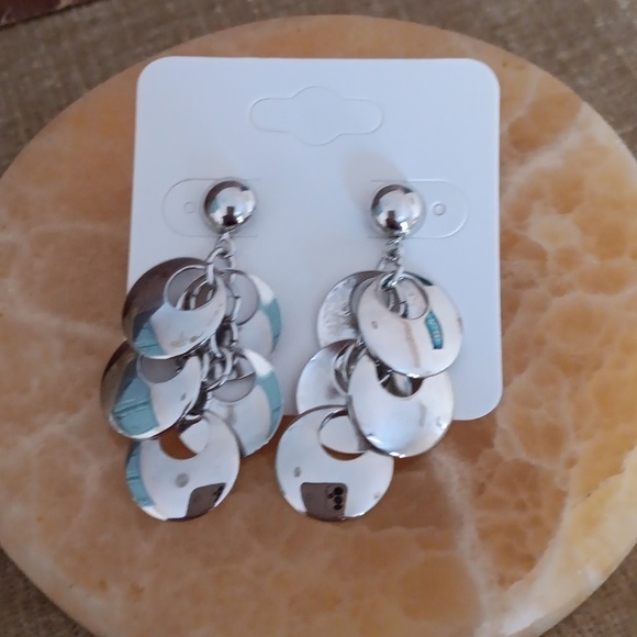 Silver Tone Multi Circle Hanging Post Earrings - Picture 6 of 6